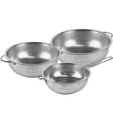 QUEEN SENSE 不鏽鋼沖孔濾水籃 單柄 + 雙耳 2件組, 銀色