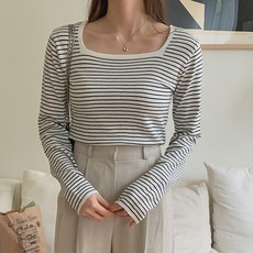 린다샵 여성용 오픈힐 스퀘어넥 스트라이프 긴팔티 cpt10612k29