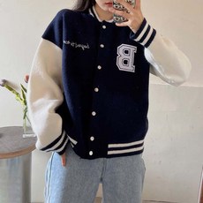 메이첼 여성용 캐주얼 배색 긴팔 니트 야구 점퍼 01528