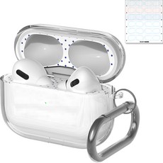 누아트 에어팟프로2 크리스탈 TPU 변색방지 투명 젤리케이스 + 디자인 철가루 방지스티커 6개입, 투명(케이스), 도트(스티커), 1개