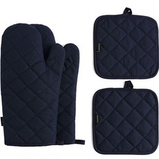 hillo 耐熱烤箱手套 2入+隔熱墊 2入, 深藍色