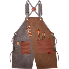 時尚丹寧帆布圍裙, 01 灰黃色肩帶, 1個