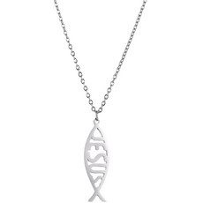 JESUS 魚形鋼製吊墜, 銀色, 1個