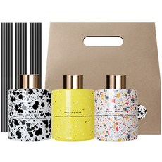 플렌느 마블 디퓨저선물세트 200ml 3개 + 섬유스틱 15개 + 기프트백, 우드세이지앤솔트 + 프리지아앤페어 + 피오니블룸, 1개