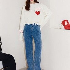 페이퍼먼츠 여성용 가을 겨울 라운드넥 하트 레터링 니트 스웨터 02910