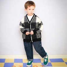 JELISPOON 童款經典格紋印花拼色開襟外套