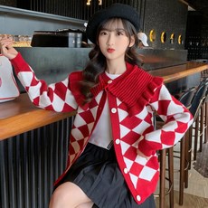 女童菱格紋針織開襟衫 CCV56GCD320