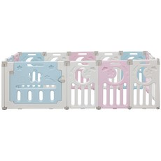 21세기트랜드 강아지 고양이 파스텔 접이식 펜스 안전 울타리 문 + 울타리 14p 세트, 믹스(화이트 + 블루 + 핑크), 1개