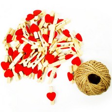 小木夾 3.5cm 50入 + 繩子 30m 套組, 17 白色 紅色(木夾), 1套