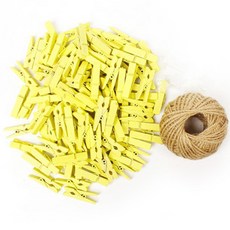 小木夾 3.5cm 50入 + 繩子 30m 套組, 12 黃色(木夾), 1套