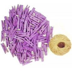 小木夾 3.5cm 50入 + 繩子 30m 套組, 09 紫色(木夾), 1套