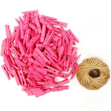 小木夾 3.5cm 50入 + 繩子 30m 套組, 11 玫瑰紅(木夾), 1套