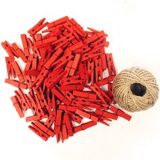 小木夾 3.5cm 50入 + 繩子 30m 套組, 07 紅色(木夾), 1套