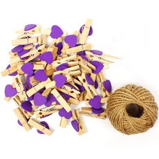小木夾 3.5cm 50入 + 繩子 30m 套組, 16 白色 紫色(木夾), 1套