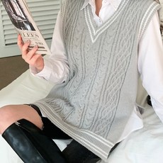 時尚黑撞色麻花針織背心 cpvt884k29