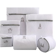 So&Young 刺繡網眼雙層洗衣袋6件組 白色, 1組