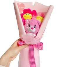 데이앤모어 미니 케어베어 인형 + 스마일꽃 2p + 꽃다발 포장 세트, 분홍인형, 1개