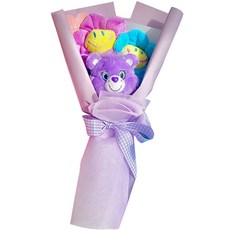 데이앤모어 미니 케어베어 인형 + 스마일꽃 2p + 꽃다발 포장 세트, 보라인형, 1개
