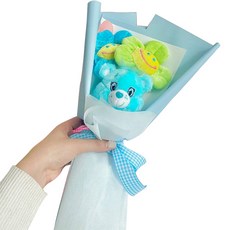 데이앤모어 미니 케어베어 인형 + 스마일꽃 2p + 꽃다발 포장 세트, 민트인형, 1개