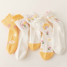 童款野餐主題花朵印花長襪 5雙入
