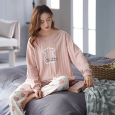 One 女式甜美長袖睡衣上下套裝