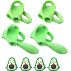 YOUNG ART 握筆器 五指款 2個 + 三指款 2個 + 造型筆蓋套 4個組, 1組, 綠色(酪梨)