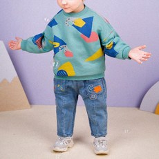 mollimelli 嬰兒小口袋拉絨牛仔長褲