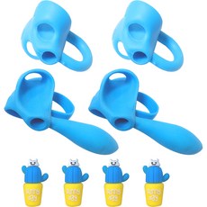 YOUNG ART 握筆器 五指款 2個 + 三指款 2個 + 造型筆蓋套 4個組, 1組, 藍色(仙人掌)