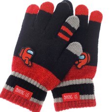 among Us 女童條紋點紅黑 Oji 針織手套 LGAUG36