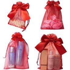 Maket Gamseong 高級網紗小包裝禮物袋 4款 x 10入組, 紅色, 1套