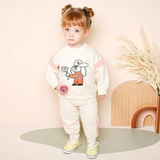 milk mile 童款柔感拼色快樂小狗圖案長袖上衣+束口褲組