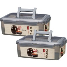 KOMAX 單提把泡菜保鮮盒 蓋子加厚款 灰色, 5.2L, 2個