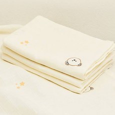 MURO 無路 嬰兒刺繡紗布毯, 米色 棕色