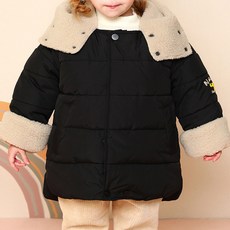 milk mile 童款可愛文字插圖保暖鋪棉內絨毛長版連帽外套