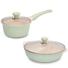 OSLO IH爐適用Herb系列鍋具 2入, 單柄湯鍋18cm+鴛鴦鍋28cm, 混色