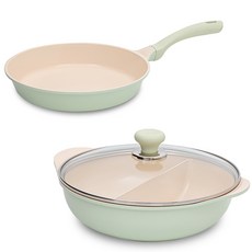 OSLO IH爐適用Herb系列鍋具 4入, 混色, 平底鍋28cm+雙耳湯鍋28cm