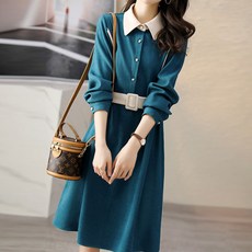 페이퍼먼츠 가을 두터운 벨벳 허리 벨티드 셔츠형 미디 원피스 03013 빅사이즈 포함