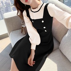 Paperments 秋冬假兩件泡泡袖中長版洋裝 03118, 黑色