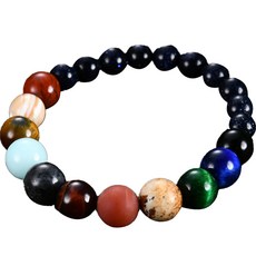 佛教宇宙銀河太陽系行星手鍊 10+8mm, 黑色, 1個