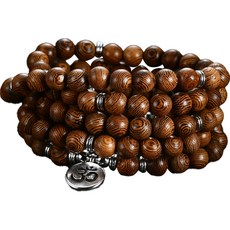 108顆珠 蓮花 佛像 手鍊 項鍊 OM, 1個, 棕色