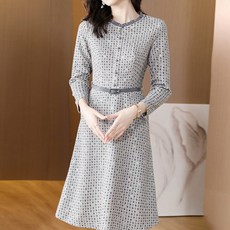 ATTERLIC 秋冬千鳥格毛呢修身中長連身裙 01372 含大尺碼, 淺灰色