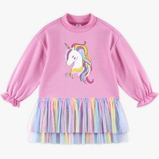 월튼키즈 여아용 러브 유니콘 기모 롱 티셔츠