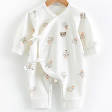 JOYMULTI 嬰兒熊熊印花繫帶長袖連身衣