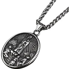 JNJ 瑪利亞橢圓形鈦鋼墜飾項鍊, 1個, 銀色