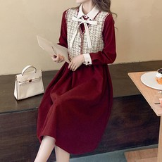 페이퍼먼츠 카라 배색 원피스 + 트위드 베스트 세트 03091