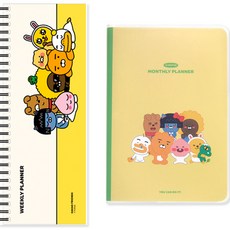 Kakao Friends KF Basic Weekly Planner + LF Cover Monthly Planner 套組, 黃色、黃綠色
