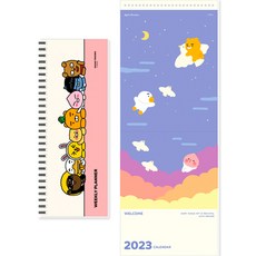 Kakao Friends KF Basic Weekly Planner + April Shower 2023 超薄挂歷套組, 粉紅色（規劃師），星空（壁掛）