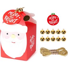 indi.k 聖誕節聖誕老人閃亮禮盒 10入 + 金色鈴鐺 10入 + 裝飾吊牌 10入 + 沙金色金蔥繩 10碼 套組, 1套, 混合顏色