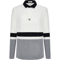 헤지스골프 남성용 스트라이프 컬러블록 긴팔 카라 티셔츠