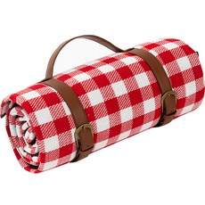 皮革背帶格紋露營野餐墊, 紅色格紋